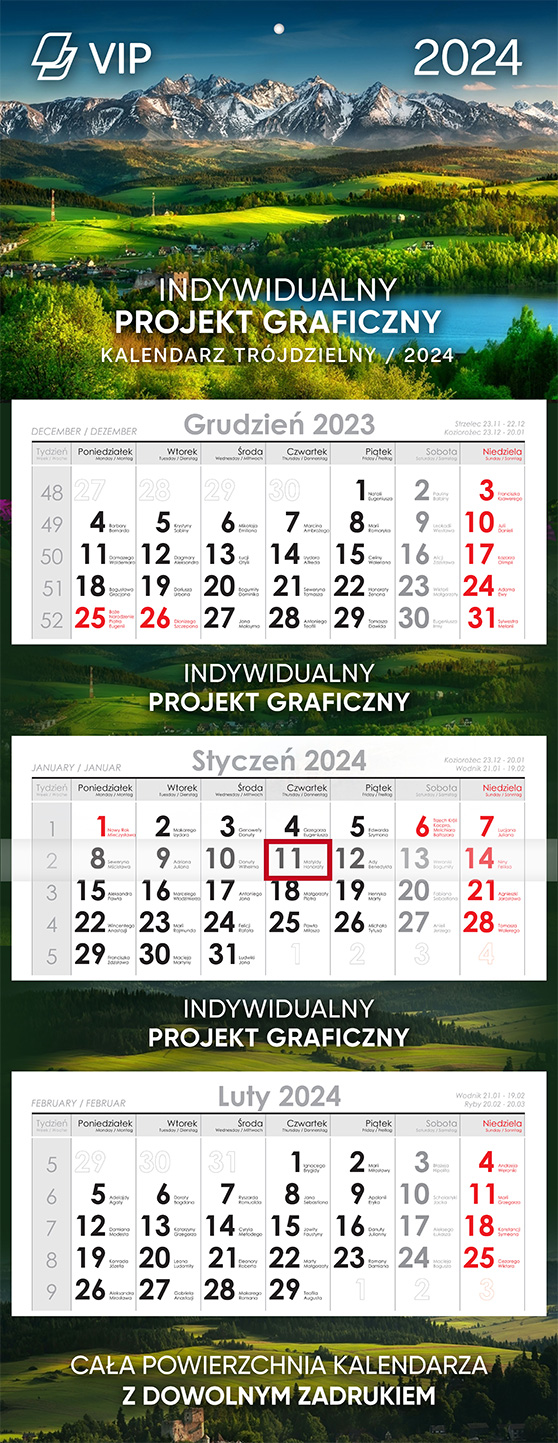 Kalendarz trójdzielny Vip