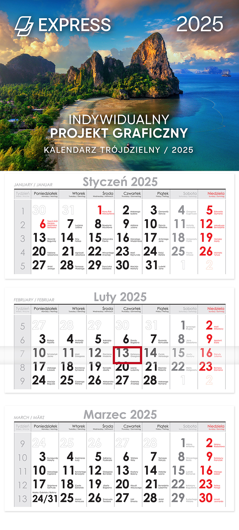 Kalendarz trójdzielny Express